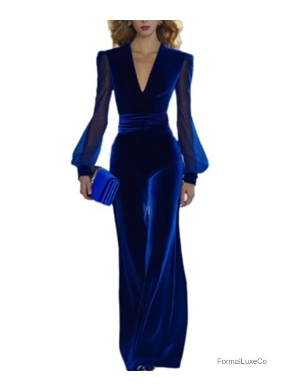 Sexy Velvet Jumpsuit Deep V-Neck Mesh Bishop Sleeve Wide Leg Party One Piece
